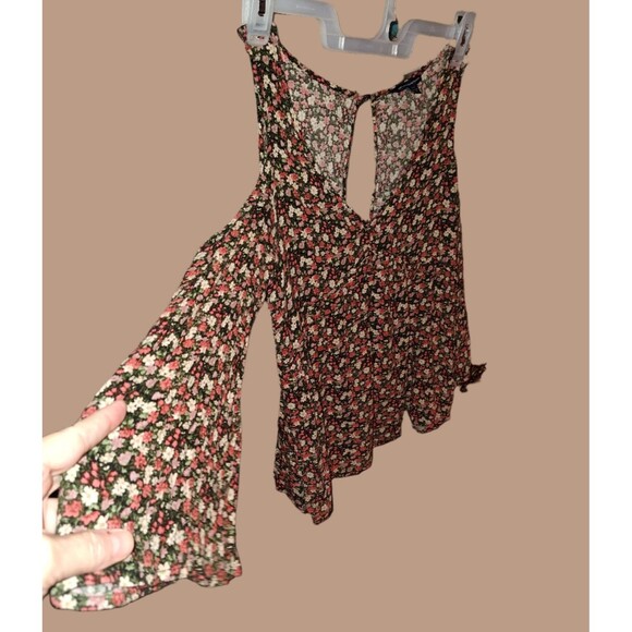 American Eagle Cold Shoulder Brown Floral Pattern Top - size M - Picture 5 of 5
